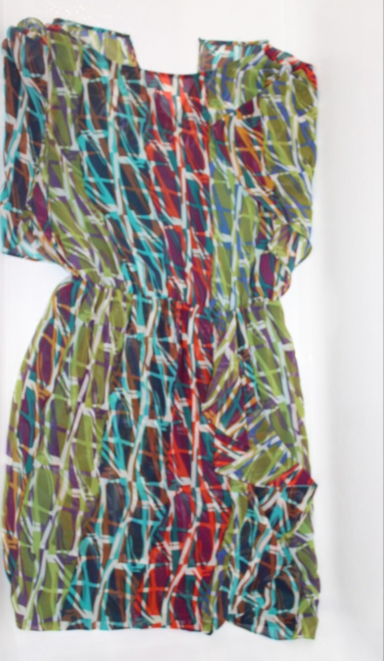 Donna Ricco Multicolor Asymmetrical Dress with Green, Teal, Red & Purple